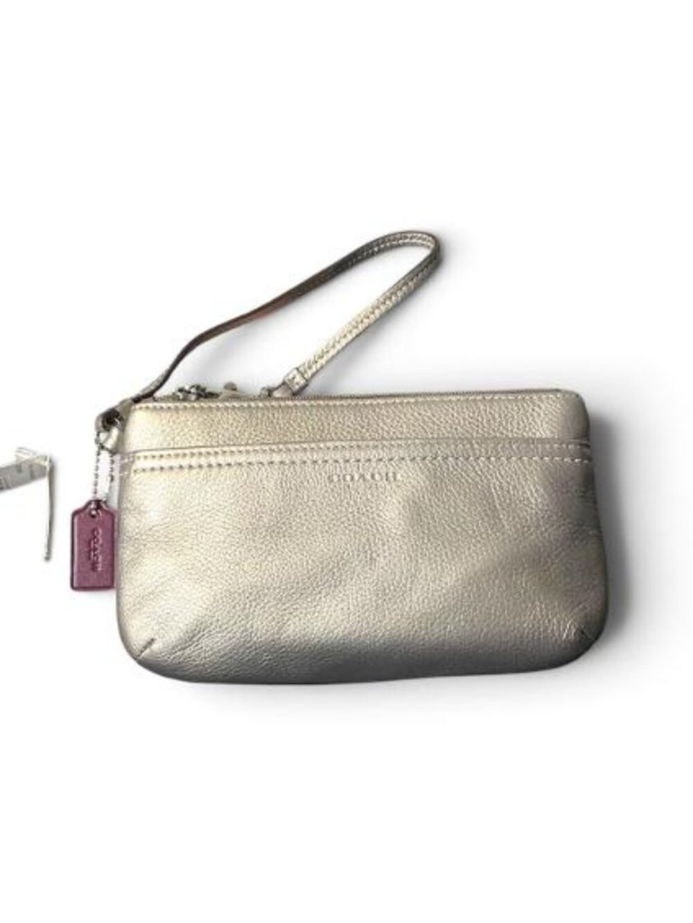 NWT - Vintage Coach New York Soft Metallic Silver Leather Pouch Wristlet